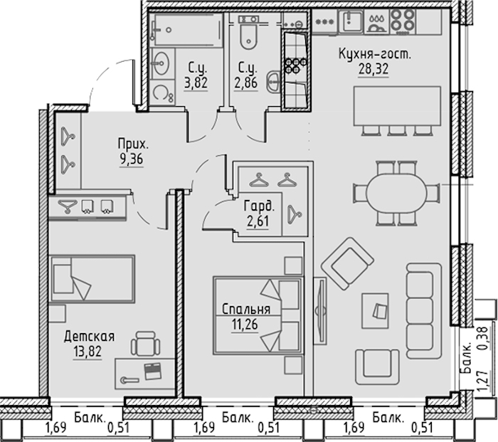 2-комнатная квартира 73.96 м², 7/10 эт., ЖК «LEGENDA Сампсониевский 32»